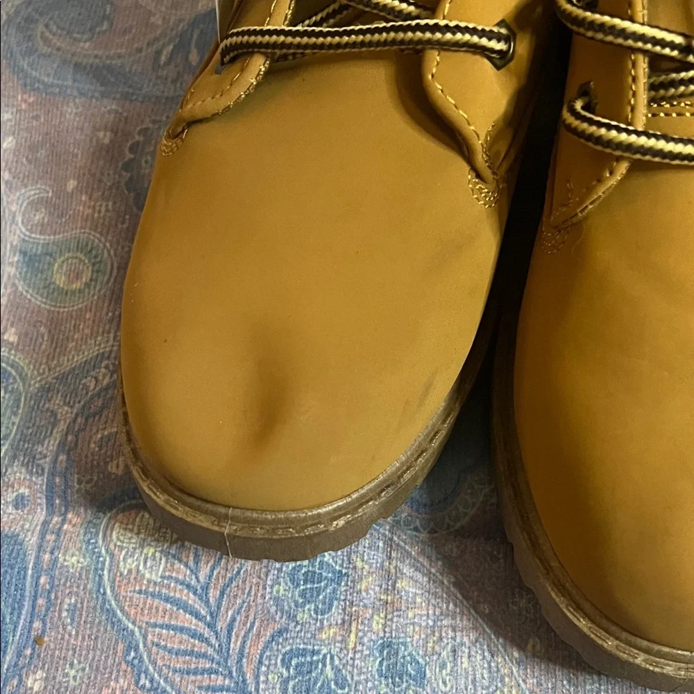 Tan Ankle Boots with Plaid Cuff - Picture 5 of 8